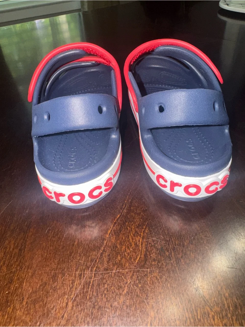 CROCS Kids Navy Footbed Sandals with Red Straps